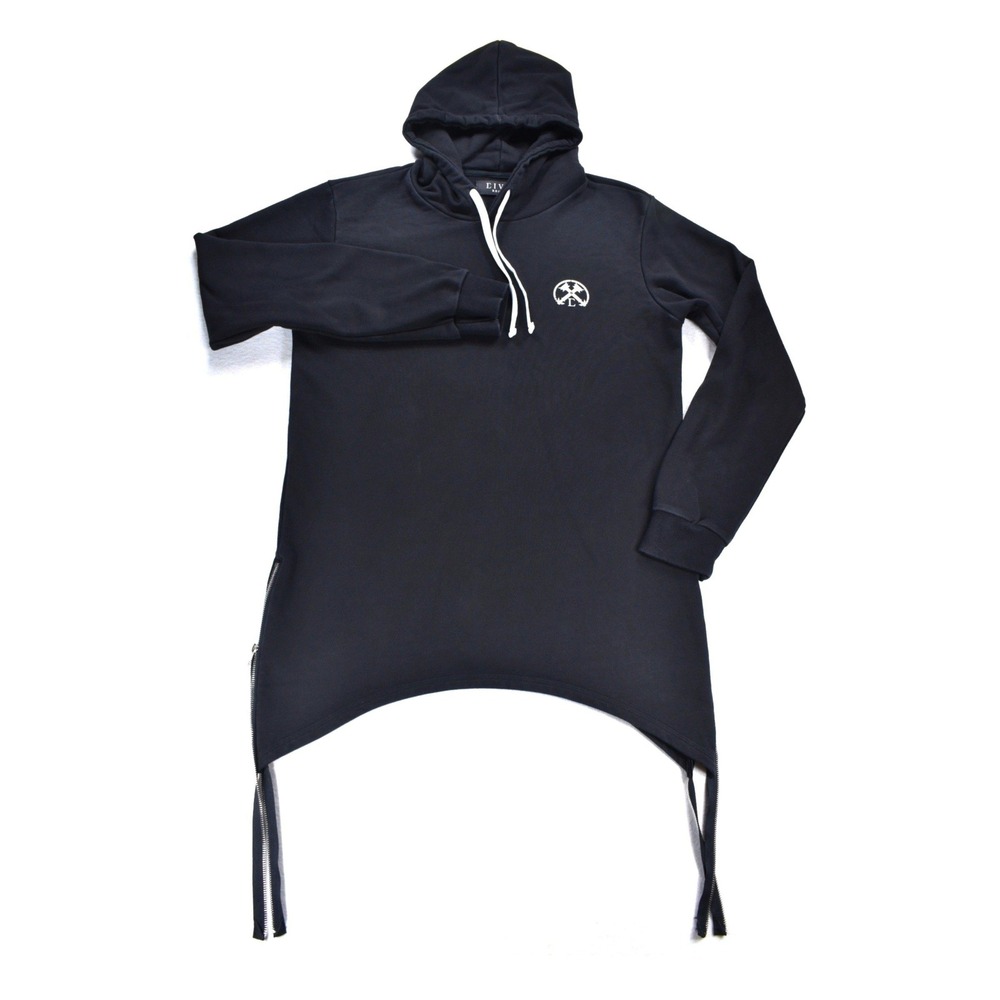 Civil Regime Mens Black Side Zip Longline Pullover Hoodie Graphic Sweatshirt L